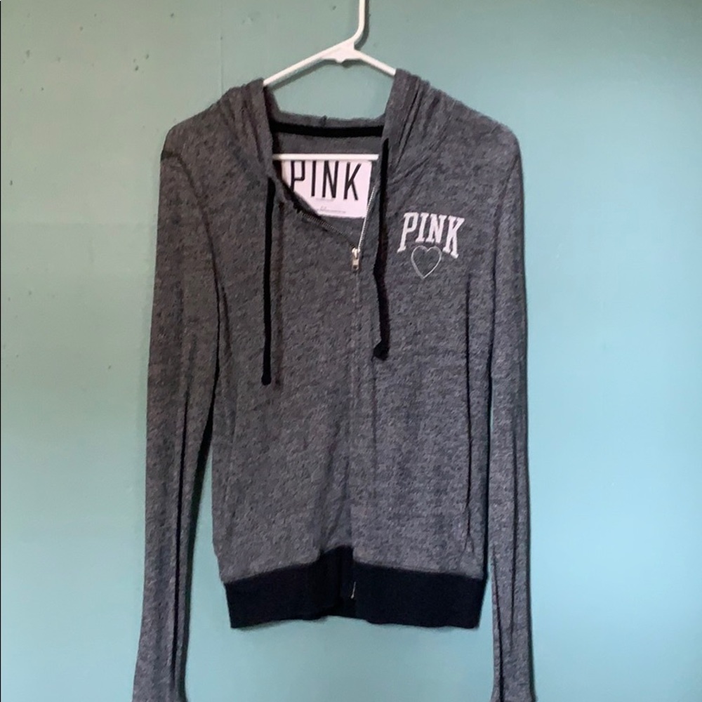 Light grey & black Victoria’s Secret zip up hoodie
